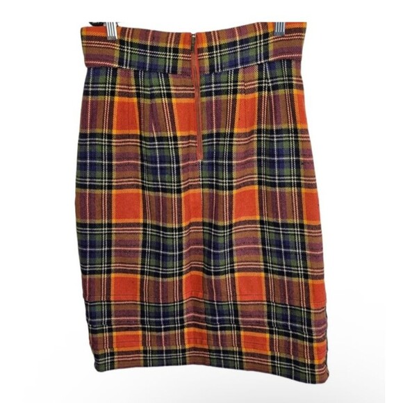 Anthropologie Skirt Womens 6 Orange Plenty Tracy Reese Plaid Pencil Wool Tweed - Picture 4 of 7